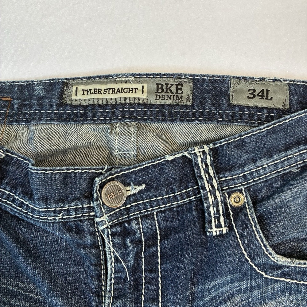 BKE Tyler Jeans Men 34x30 Straight Buckle Whisker Western Cowboy Denim Medium - Picture 3 of 12